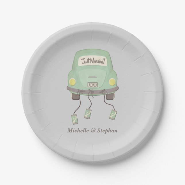 Just Married Car Wedding Paper Plates (Front)