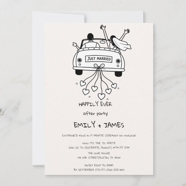 Just Married Car Wedding Reception  Invitation (Front)