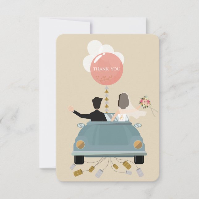 Just married car wedding Thank You card. Card (Front)