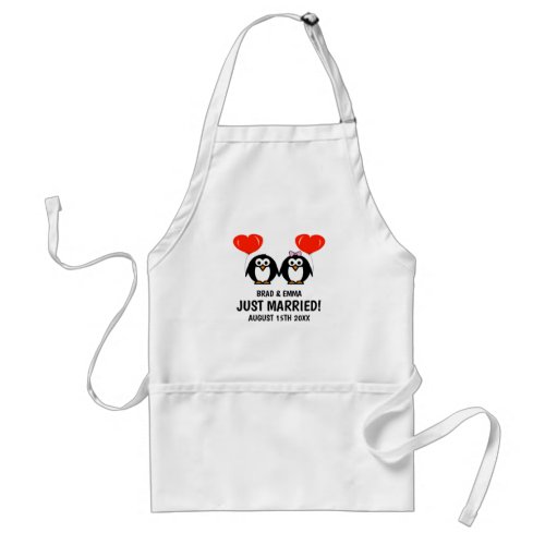 Just Married cartoon kitchen apron for newly weds