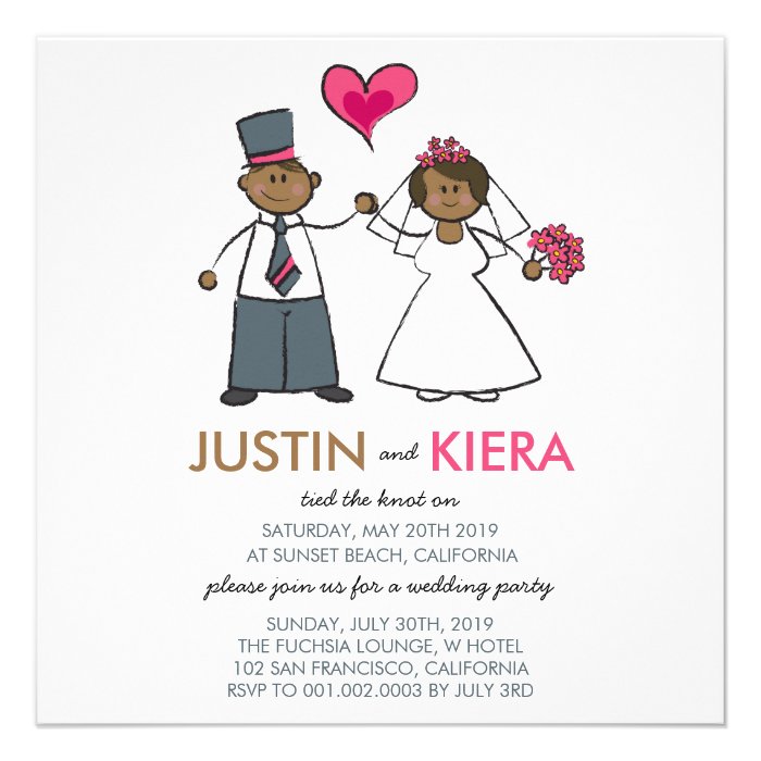 Just Married Cartoon Wedding Couple Announcement