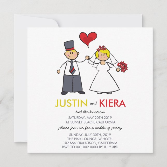 Just Married Cartoon Wedding Couple Announcement (Front)