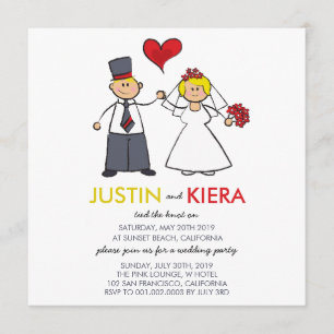 Just Married Cartoon Wedding Couple Announcement