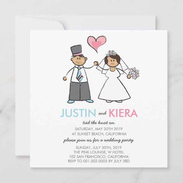 Just Married Cartoon Wedding Couple Announcement (Front)