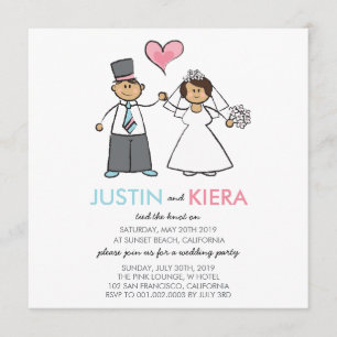 Just Married Cartoon Wedding Couple Announcement