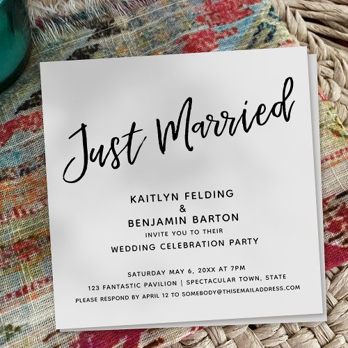 Just Married Casual Handwriting Wedding Reception Invitation