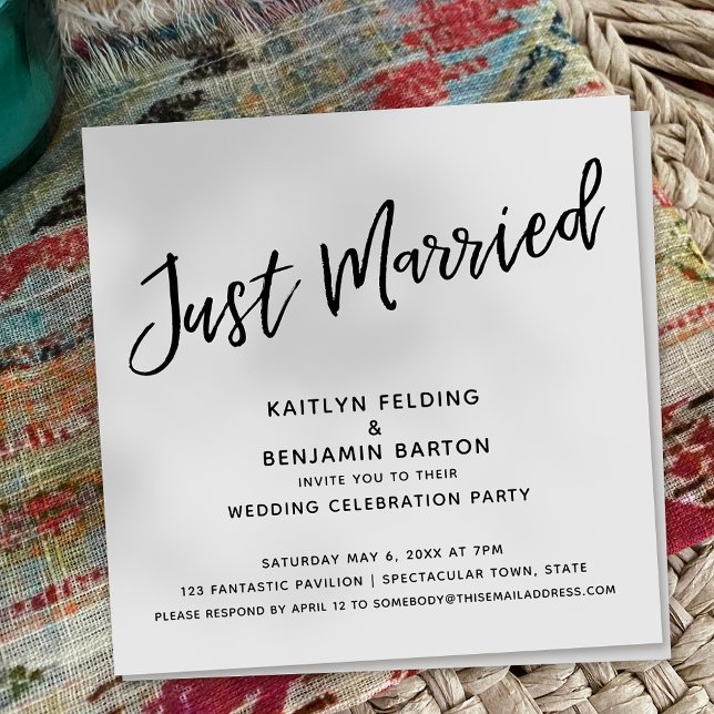 Just Married Casual Handwriting Wedding Reception Invitation (Creator Uploaded)