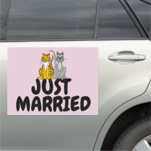 JUST MARRIED CAT CATS BIG Car Magnet Sign
