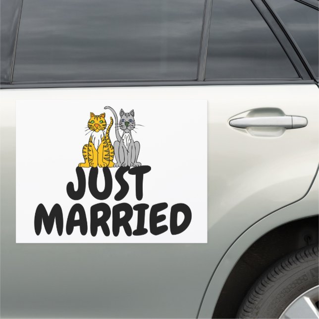 JUST MARRIED CAT CATS BIG Car Magnet Sign (In Situ)