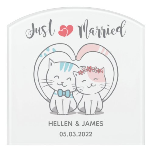 Just Married Cat Wedding  Door Sign