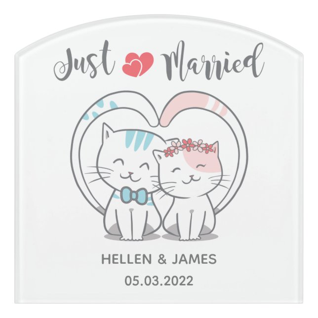 Just Married Cat Wedding  Door Sign (Contour Front)