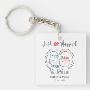 Just Married Cat Wedding  Keychain