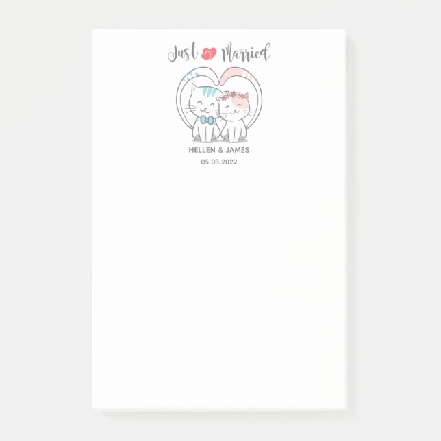 Just Married Cat Wedding  Post-it Notes (Front)