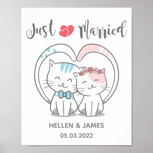 Just Married Cat Wedding  Poster