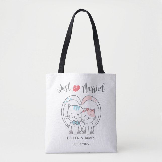 Just Married Cat Wedding Tote Bag (Front)