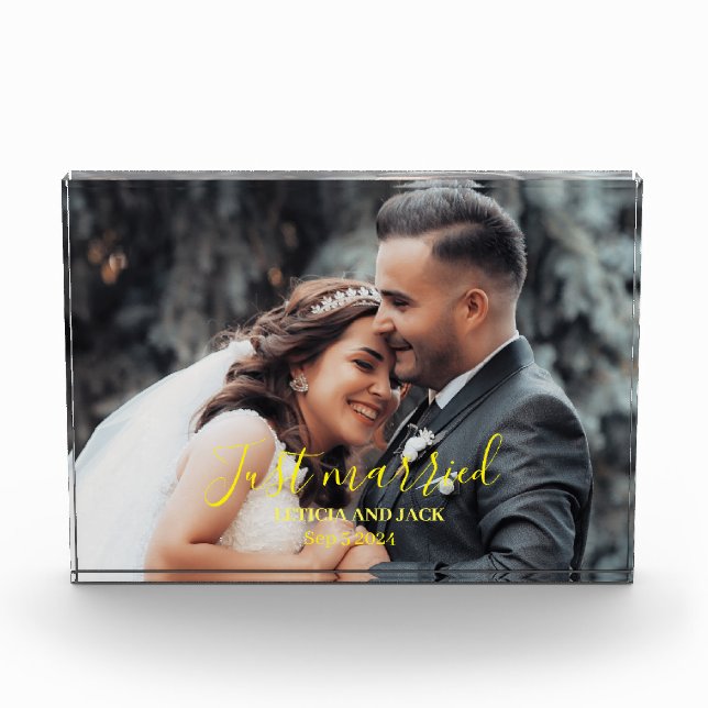 Just Married Celebrate Love with personalised  Photo Block (Front)