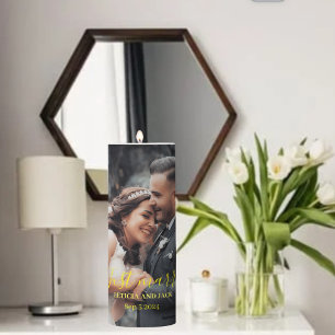 Just Married Celebrate Love with personalised Pillar Candle