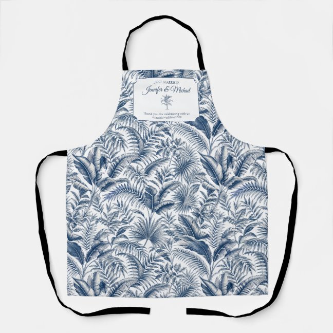 Just Married Celebration Palm Botanical Apron