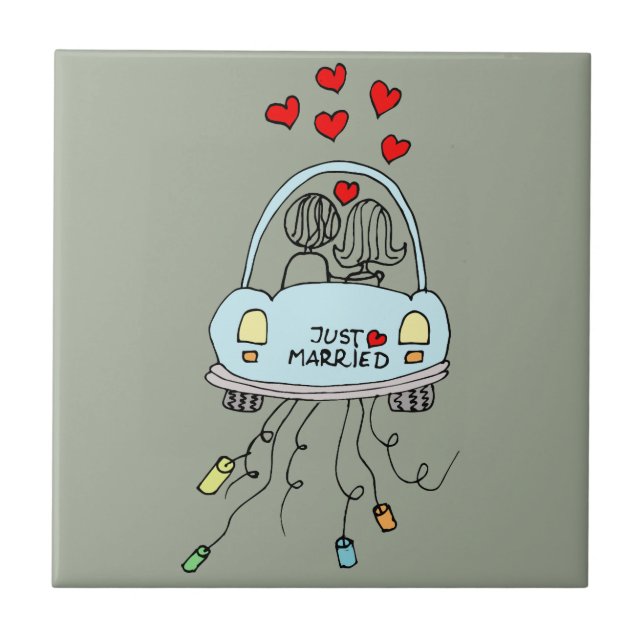 Just Married Ceramic Tile (Front)