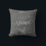 Just Married Chalkboard Wedding Rings and Bells Throw Pillow<br><div class="desc">"Just Married" chalkboard theme pillow for the newlyweds.</div>