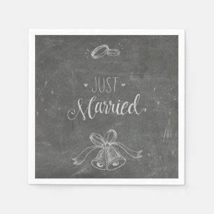 Just Married Chalkboard Weddings Rings and Bells Napkins