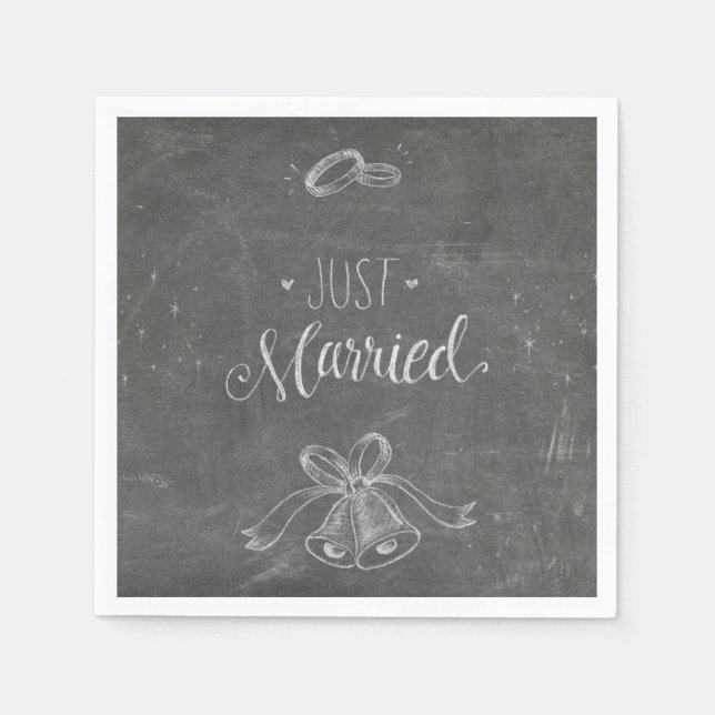 Just Married Chalkboard Weddings Rings and Bells Napkins (Front)