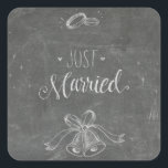 Just Married Chalkboard Weddings Rings and Bells  Square Sticker<br><div class="desc">Great stickers for a wedding reception or for wedding party favors.
Matching "just married" chalkboard accessories available.</div>