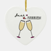 Just Married Champagne Flutes Ceramic Ornament