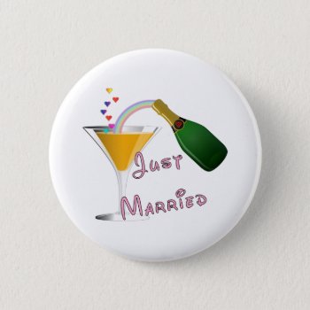 Just Married Champagne Wedding Toast Pinback Button by weddingparty at Zazzle