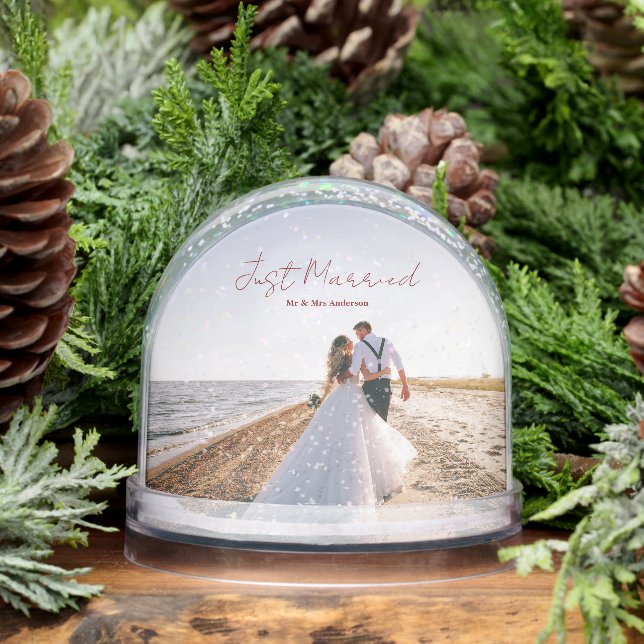 Just Married Christmas Greetings Customize Photo Snow Globe (Winter)