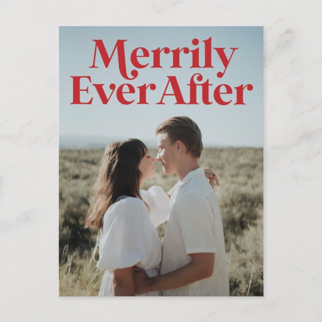 Just Married Christmas Holiday Red Modern  Postcard (Front)