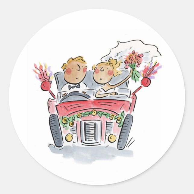 Just Married Classic Round Sticker (Front)