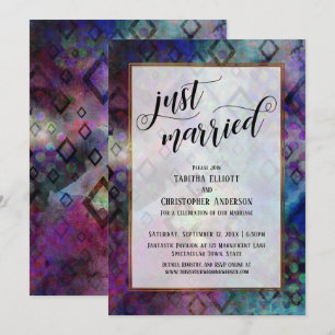 Just Married Colorful Bold Abstract with Gold Invitation