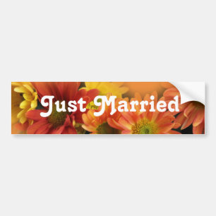 Just married. Colorful daisy flowers Bumper Sticker