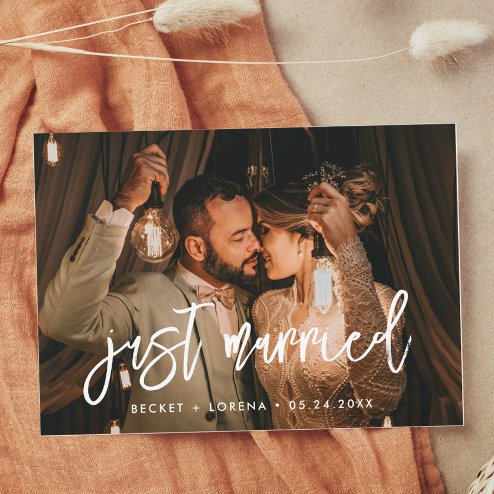Wedding announcements - Pink Dramatic personalized gifts for you Just married contemporary wedding photo announcement