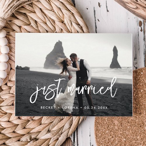 Just married Contemporary modern wedding photo Postcard