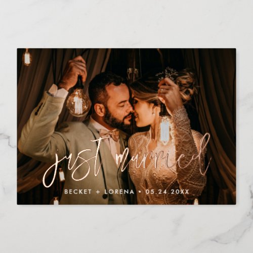 Just married Contemporary rose gold foil card