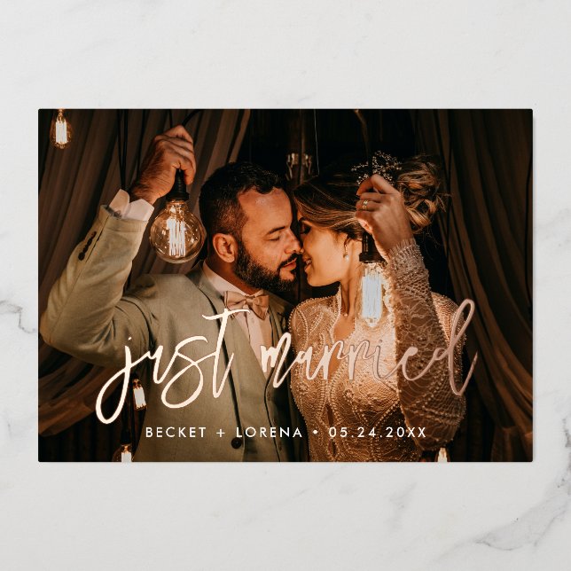 Just married Contemporary rose gold foil card (Front)
