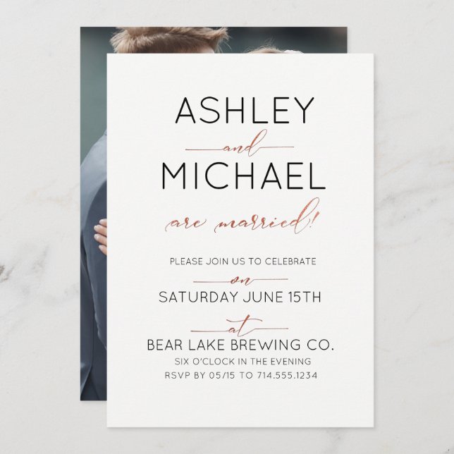 Just Married Copper Typography Wedding Party Invitation (Front/Back)
