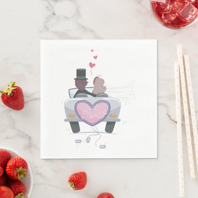 Just Married Couple Driving Off Napkins (Insitu)