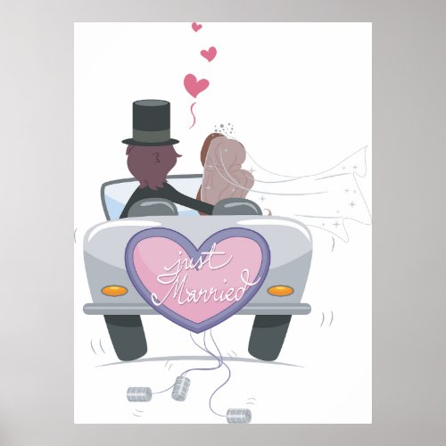 Just Married Couple Driving Off Poster