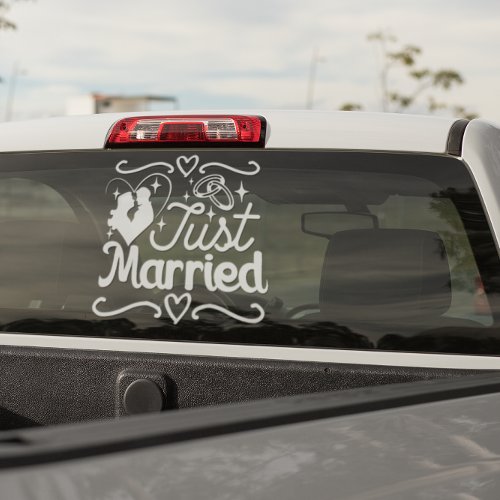 Just Married Couple Heart Wedding Rings Window Cling