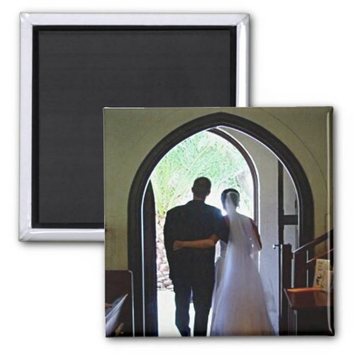 Just Married Couple Leaving Church Custom Photo Magnet