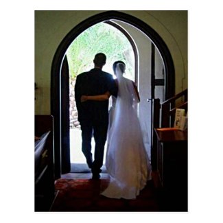 Just Married Couple Leaving Church Postcard