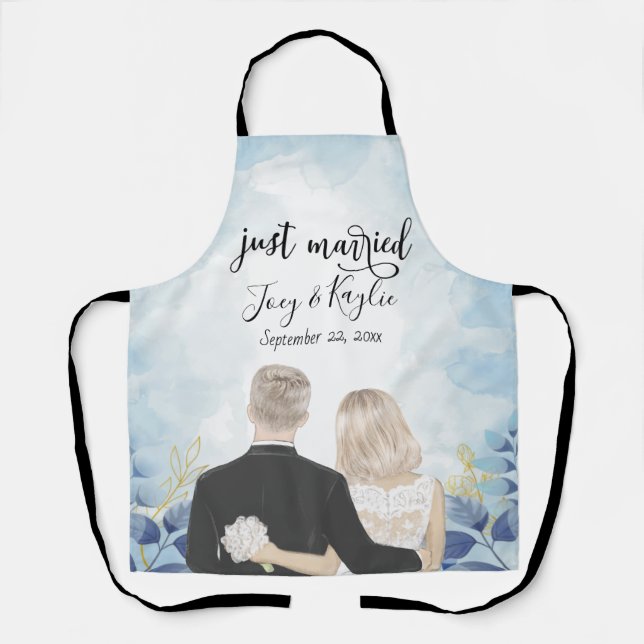 Just Married | Couples Back View Art Custom Apron (Front)
