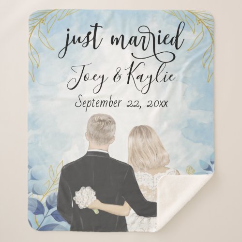 Just Married  Couples Back View Art Custom Sherpa Blanket