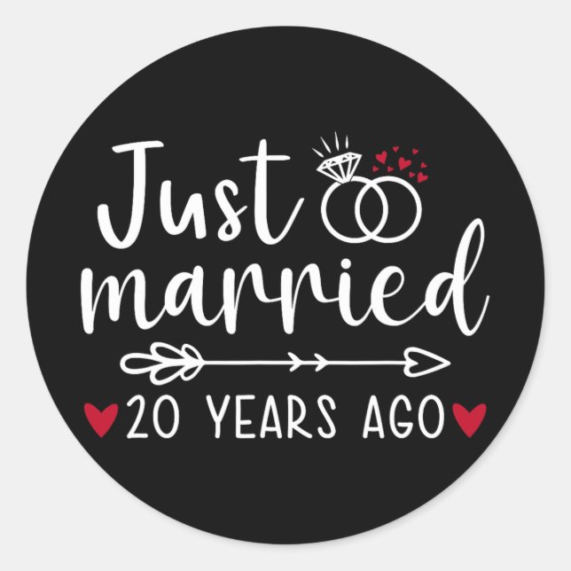 Just Married Couples Funny Husband Wife 20th Anniv Classic Round Sticker (Front)