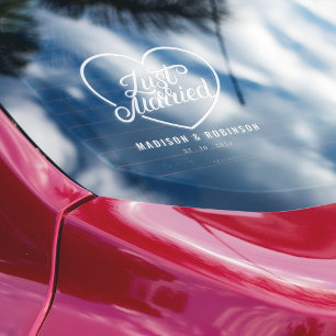 Just Married   Couples Name Wedding Elegant Script Window Cling