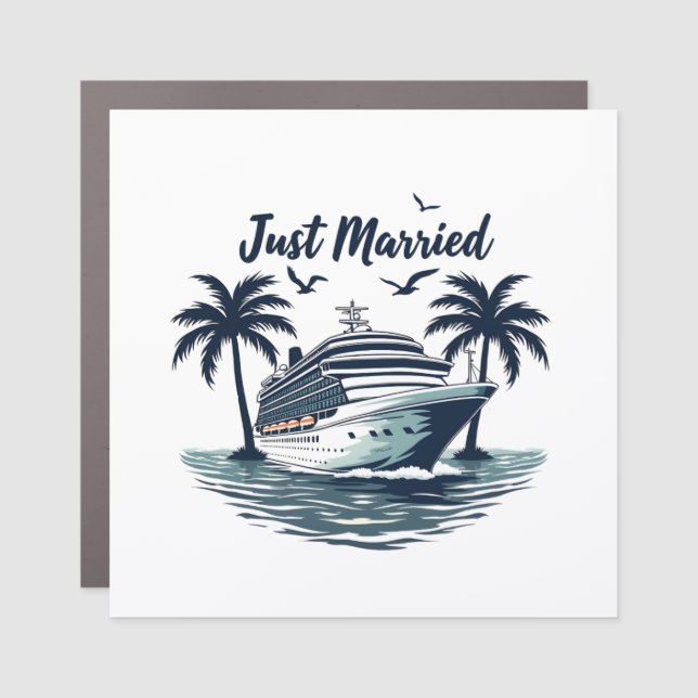 Just Married Cruising Summer Wedding Husband Wife Car Magnet (Front)