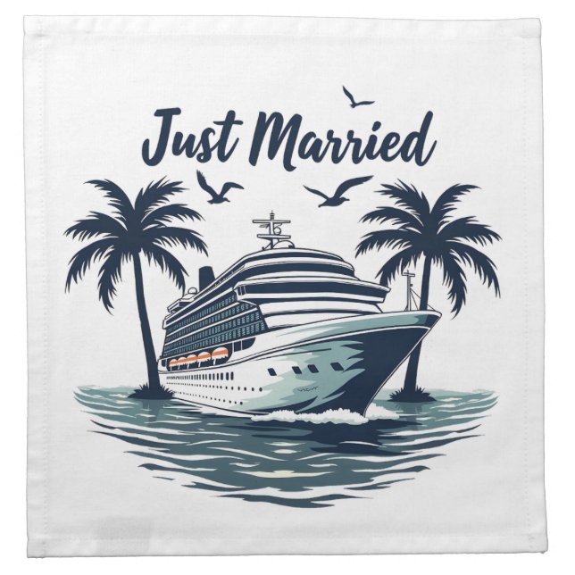 Just Married Cruising Summer Wedding Husband Wife Cloth Napkin (Front)